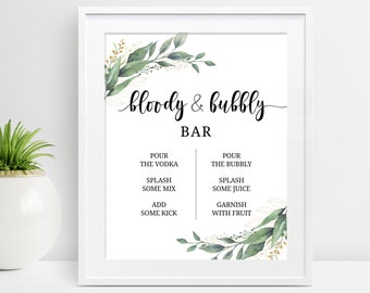 Bloody Bubbly Bar Sign, Mimosa Bar Sign, Bloody Mary Bar, Bubbly Bar Sign, Brunch Bubbly, Bridal Shower, Wedding, Bridal Brunch, Green, D32
