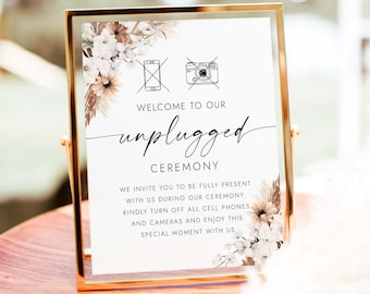Unplugged Ceremony Sign No Phones Sign Unplugged Wedding Sign Wedding Unplugged Ceremony Sign No Camera  No Cell Phone Sign Editable BH28