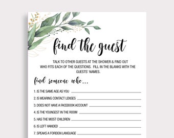 Find The Guest Who Game, Find the Guest Bridal Shower Game, Find the Guest Baby Shower Game, Guessing Game, Mingling Game, C16, C18