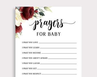 Prayers for Baby Card Printable, Baby Prayer Wish Cards, Well Wishes for Baby, Floral Baby Advice Cards, Baby Shower Prayer Cards, G16