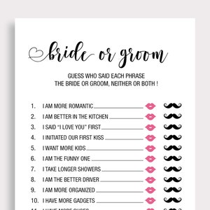 Minimalist Bridal Shower Game,, Bride or Groom Game, Who Knows the ...