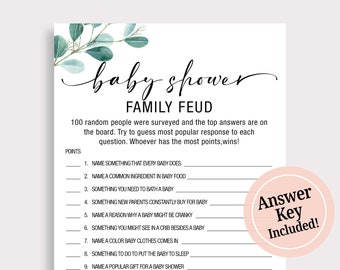 Baby Shower Family Feud  Game Baby Feud Game Fun Baby Shower Game Eucalyptus Baby Shower Game Printable Instant Download Gender Neutral EU16
