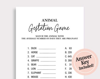 Baby Shower Animal Pregnancy Game Animal Gestation Game Simple Baby Shower Game Minimalist Baby Shower Game Activity Instant Download H16