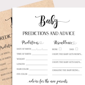 Pronostici Bebè e Schede Consigli, Pronostico Bambino Baby Giochi Doccia, Kraft Baby Advice Cards Stampabile, rustico, Fai da te, Download istantaneo, K16