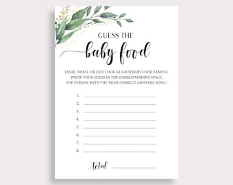 Guess the Baby Food Game, Name That Baby Food Guessing Game, Guess Food Game, Greenery Food Shower Game, Boho Baby Shower, Printable, C16