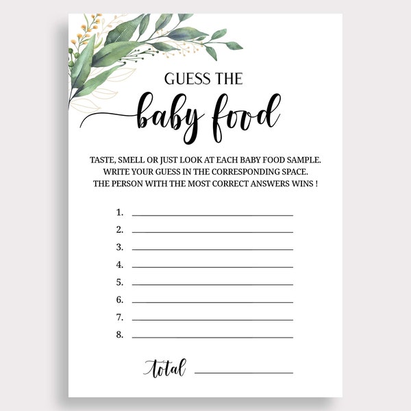 Guess the Baby Food Game, Name That Baby Food Guessing Game, Guess Food Game, Greenery Food Shower Game, Boho Baby Shower, Printable, C16