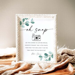 Oh Snap Wedding Camera Sign - Gold Frame Disposable Camera Sign With Stand