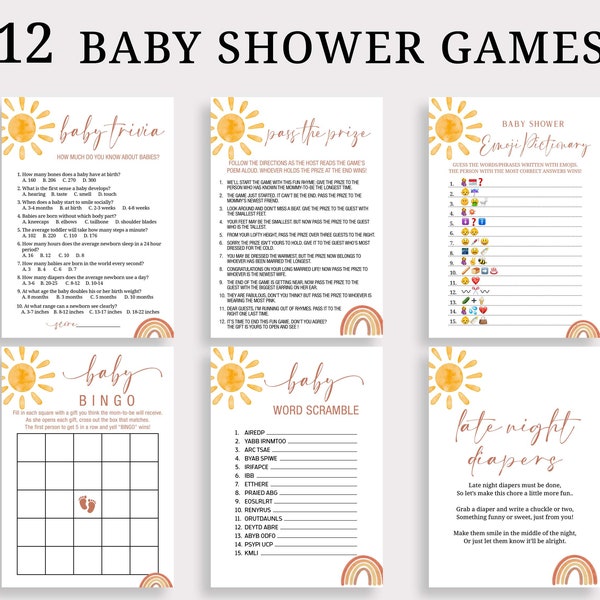 Sunshine Baby Shower Game Bundle Gender Neutral Shower Bundle Boho Rainbow Baby Shower Rainbow  Sun Baby Shower Games BND2 SN6