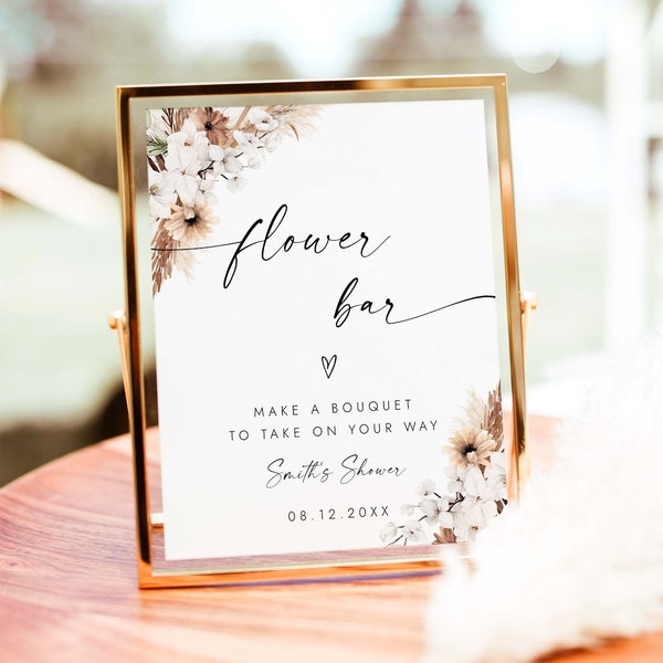 Flower Bar Sign Boho Bridal Shower Sign Wedding Favors Build Your Bouquet Sign Create Your Own Floral Bouquet Editable Template BH28