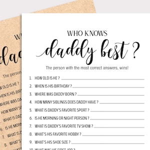 Wie weet Daddy Beste Spel, Hoe goed Ken je de Daddy, Daddy Quiz, Rustieke Baby Shower Games, Kraft Baby Shower Game Card, Digitaal, K16