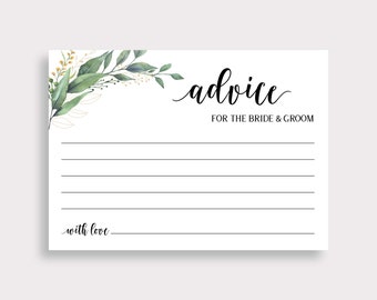 Advice Card for the Bride and Groom Card, Bridal Shower Advice Card,  Printable Bridal Shower,  Wedding Advice Card, Greenery, C18