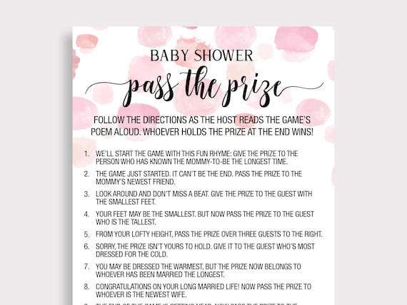 Pink Pass the Prize Game, Pass the Prize Baby Shower Game, Rhyme