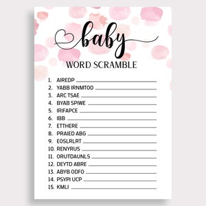 Baby Shower Word Scramble Game, Baby Word Puzzle, Pink Baby Shower Game ...
