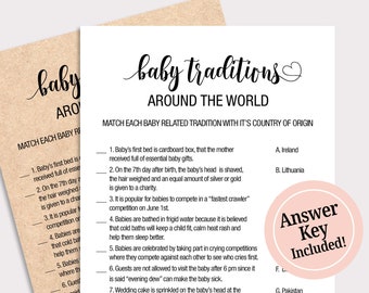 Baby Traditions Around the World Game Baby Shower Games Printable  Kraft Shower Activities Fun Ideas Gender Neutral Instant Download DIY K16