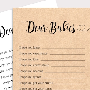 Gemelli Baby Shower Desideri Cari bambini Wish Cards Kraft Paper Baby Shower Giochi Desideri stampabili per Baby Twins Genere neutro Rustico DIY K16