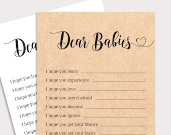 Życzenia na baby shower dla bliźniaków Drogie dzieci Karty życzeń Gry na baby shower z papieru typu kraft Życzenia do wydrukowania dla małych bliźniaków Neutralne pod względem płci Rustykalne DIY K16