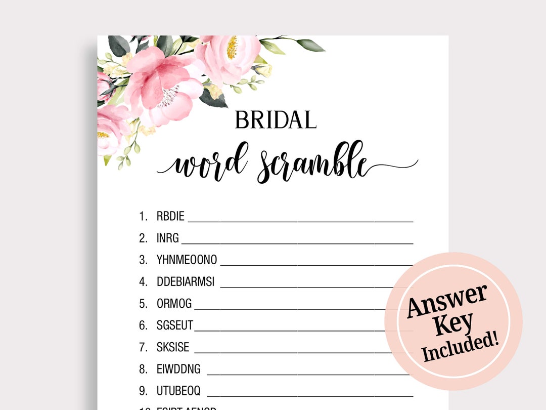 Word Scramble Bridal Shower Game, Pink Wedding Shower Game, Puzzle ...