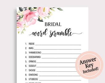 Indigo Floral Wedding Word Scramble Game Cards - Pack Of 25, Rustic Bridal Shower Party Games - View #4