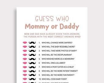 Mommy or Daddy Game Baby Shower Guess Who Game Mom or Dad Baby Shower Game He Said She Said Guess Who Baby Shower Trivia Gender Neutral S16