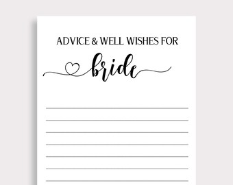 Wedding Advice Cards, Wishes For The Bride, Modern Wedding Bridal Shower Printable, Advice and Well Wishes for Bride, Instant Download, W18