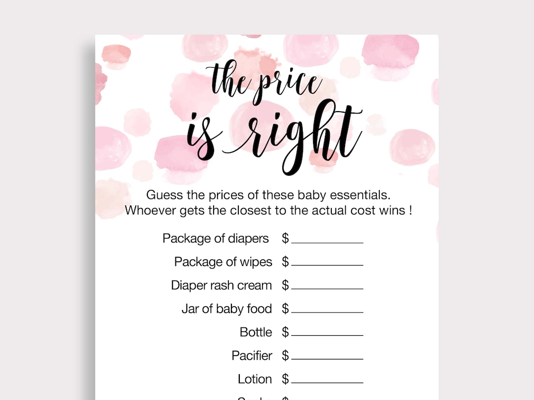 Price is Right Baby Shower Game, Guess the Price Game, Pink Baby Shower Game, Girl Baby Shower