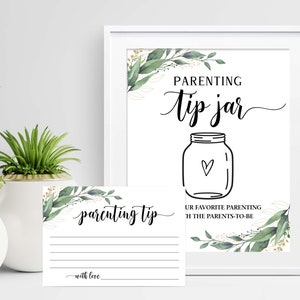Erziehungstipps Jar Erziehungsratschlag Karte Greenery Baby Shower Spiele Tipps für die Eltern zu sein Geschlechtsneutral Sofort Download C16 D28
