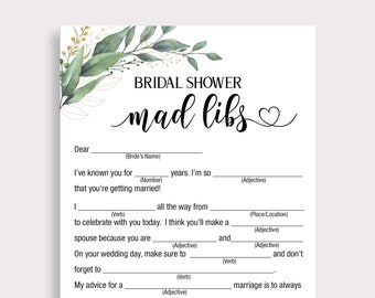 Bridal Shower Mad Libs, Bridal Mad Libs, Mad Libs Bride Advice, Green Leaf Wedding Shower Game, Madlibs, Bridal Shower Games, Printable, C18