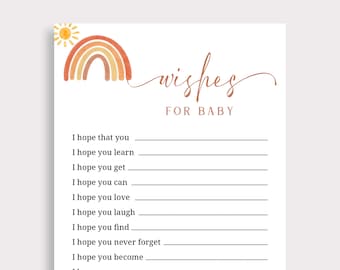 Baby Wish Cards Wishes for Baby Printable Rainbow Baby Shower Baby Prayer Card Boho Baby Shower Party Games Boy Girl Baby Shower RN6