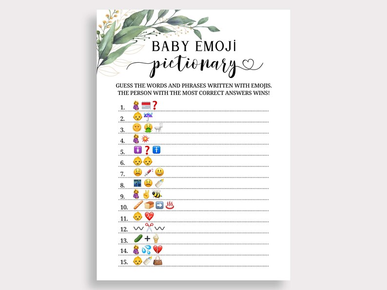 Fun Baby Shower Game Printable Baby Emoji Picture Game Emoji - Etsy
