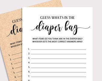Printable What's in the Diaper Bag Game Baby Shower Game - Etsy