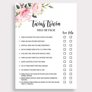 Twins Trivia Game Twins Trivia True or False Game Printable Baby Shower ...