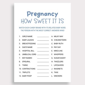 Candy Match Game Pregnancy Candy Bar Game Baby Blue Shower Game Boy ...