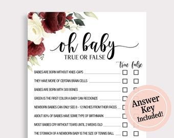 True or False Baby Shower Games, Oh Baby True or False Game, Floral Baby Shower Games Printable, Gender Neutral Game Card, Digital Game, G16