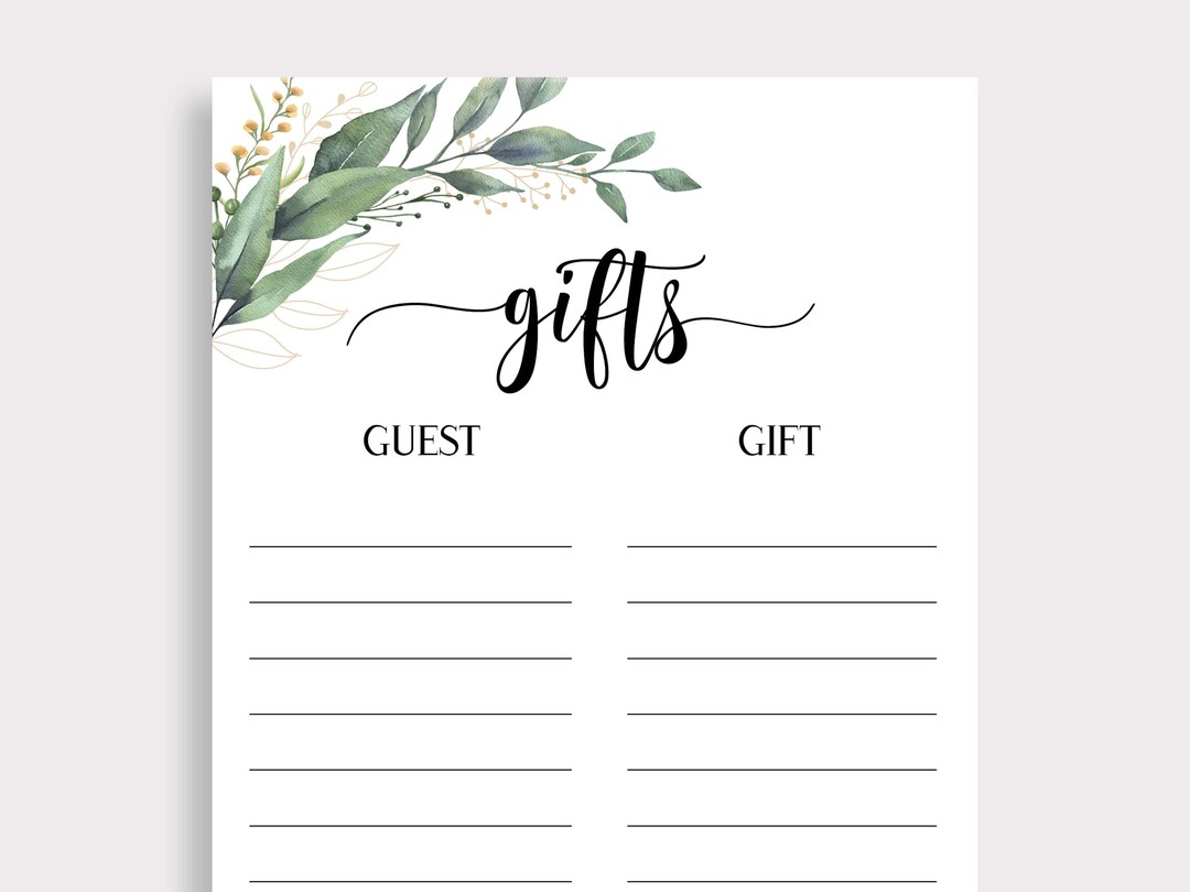 Gift List, Printable Bridal Shower Gift List, Baby Shower Gift List, Guest List, Gift Checklist ...