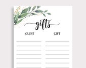 Gift List, Printable Bridal Shower Gift List, Baby Shower Gift List, Guest List, Gift Checklist, Instant Download, DIY, C16, C18, D28, D32