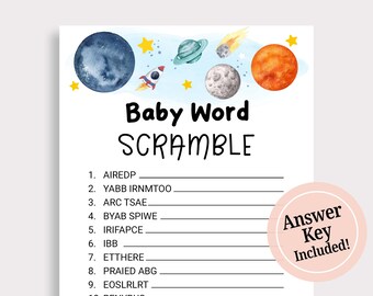 Baby Word Scramble Gioco Galaxy Baby Shower Boy Giochi Baby Shower Spazio esterno Baby Shower Spazio Galaxy Pianeti Razzo Astronauta GX6