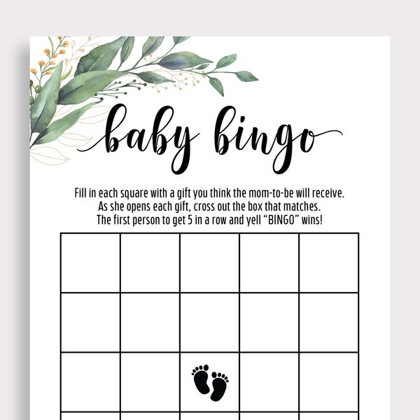 Baby Shower Bingo Game Printable Bingo Cards Baby Bingo Game Cards Greenery Baby Shower Games Baby Shower Activities Instant Download T16