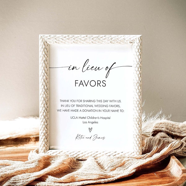 In Lieu of Favors Sign Wedding Donation Sign Charity Donation Sign  Minimalist Wedding Favor Sign Donation Wedding Sign Template W4 S1