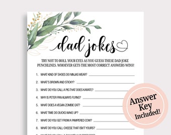 Baby Shower Dad Jokes Game Funny Jokes Game Funny Riddles Game Baby Shower Jokes Game with Answer Key Greenery Baby Shower Games Digital T16