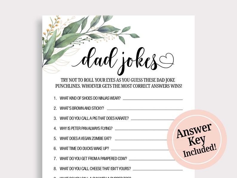Baby Shower Dad Jokes Game Funny Jokes Game Funny Riddles Game Baby ...