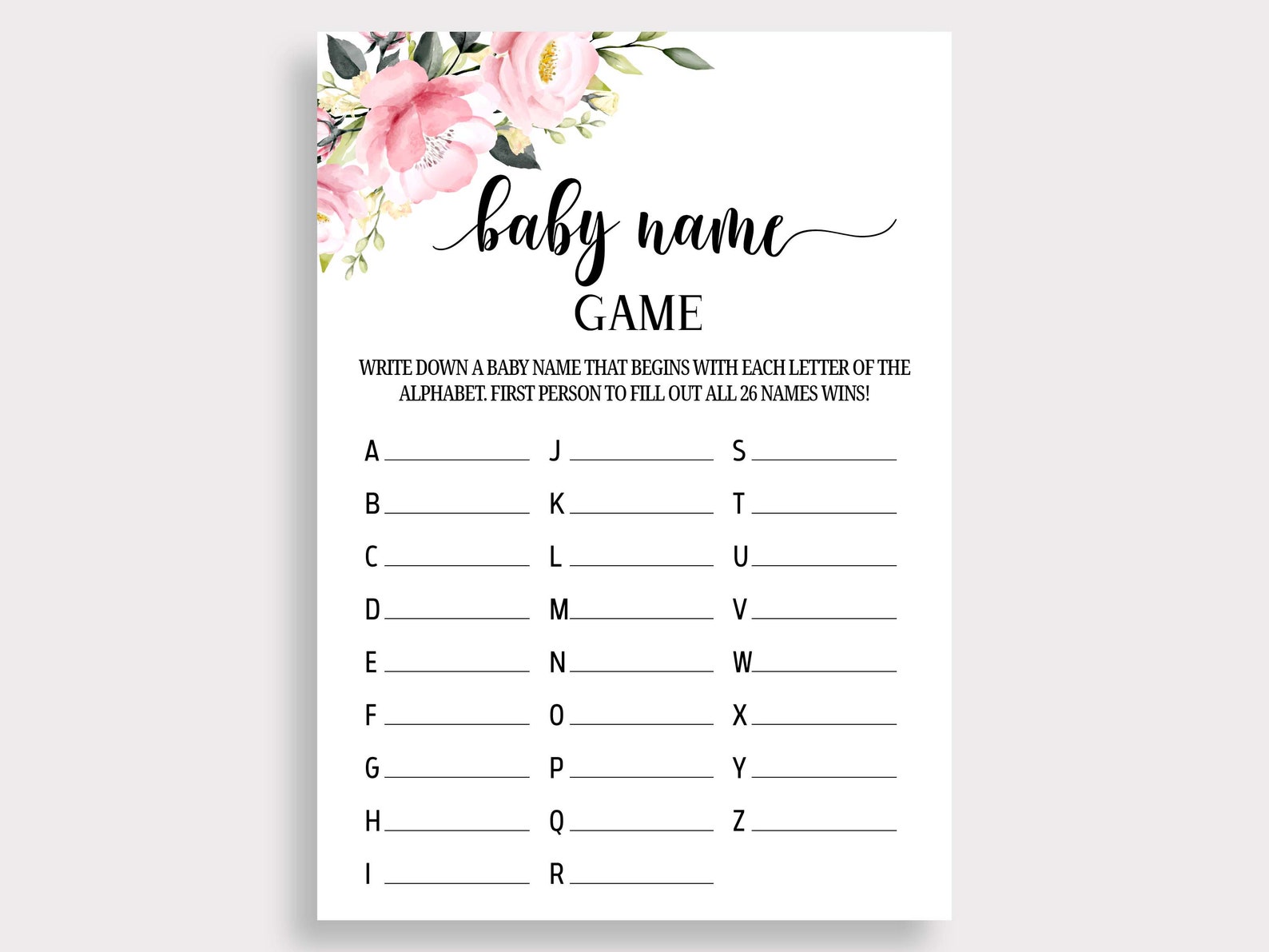Baby Name Baby Shower Game Baby Alphabet Game A to Z Baby - Etsy