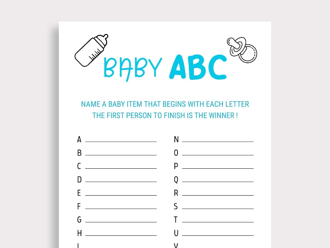 Baby ABC Game Baby Shower Alphabet Game A to Z Item Name Blue Baby ...