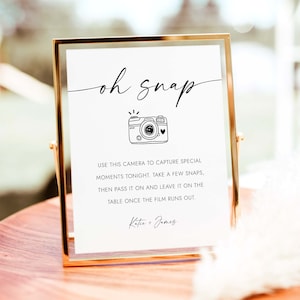 Oh Snap Sign Wedding usa e getta Camera Sign Foto Istruzioni Segno Non vedo l'ora di vedere cosa si sviluppa Guest Photo I Spy Party Signs W4 S1