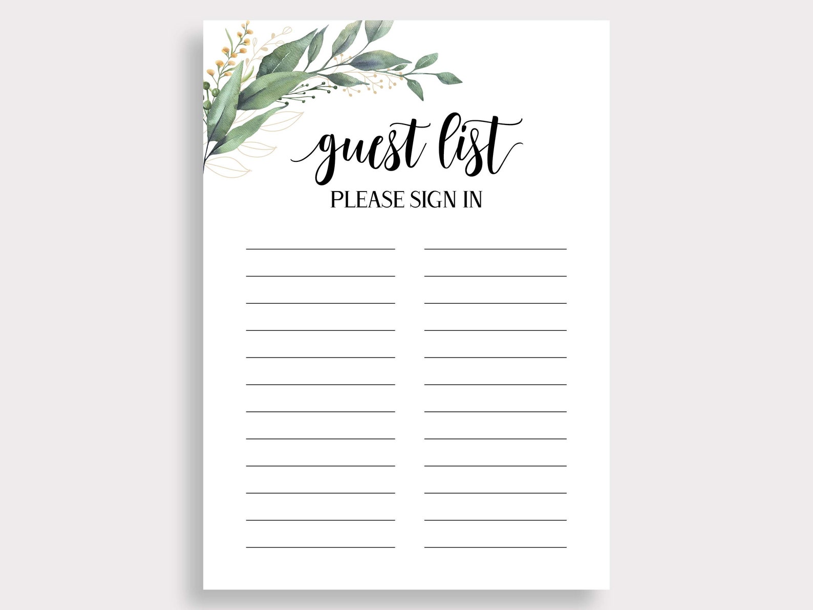 Greenery Guest List Bridal Shower Guest List Please Sign in Etsy