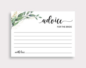 Advice for the Bride Card, Printable Bridal Shower Advice Cards, Wishes, Greenery Wedding Cards, Green Leaf, Instant Download, Digital, C18