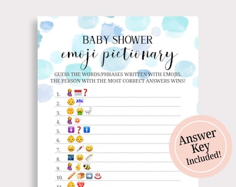 Blue Baby Shower Emoji Game, Baby Boy Shower Game Printable, Emoji Pictionary Cards, Baby Shower Activity Game, Instant Download, PDF, B16