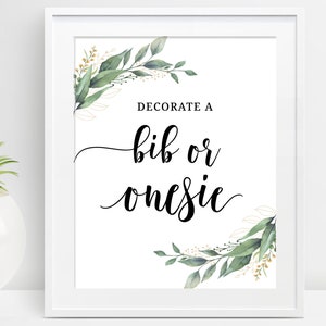 Dekorieren Sie ein Onesie Schild Zum Ausdrucken, Onesie Dekorieren Schild, Dekorieren Sie ein Lätzchen Schild, Dekorieren Sie Station Schild, Greenery Garden Shower Schild, D28