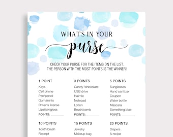 What's in Your Purse Game  What is in Your Purse Baby Shower Game Printable Blue Baby Shower Activities Funny Ideas  Instant Download B16