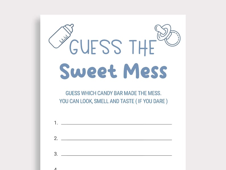 Guess The Sweet Mess Game Candy Bar Game Blue Baby Shower Baby Shower Dirty Diaper Game Poopy Diaper Game Printable Instant Download U16 image 1