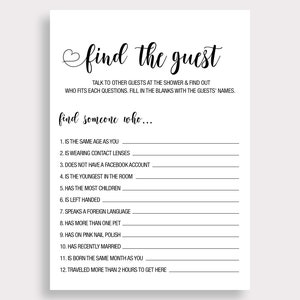 Find the Guest Who Game, Minimalist Bridal Shower Games, Simple Fun ...